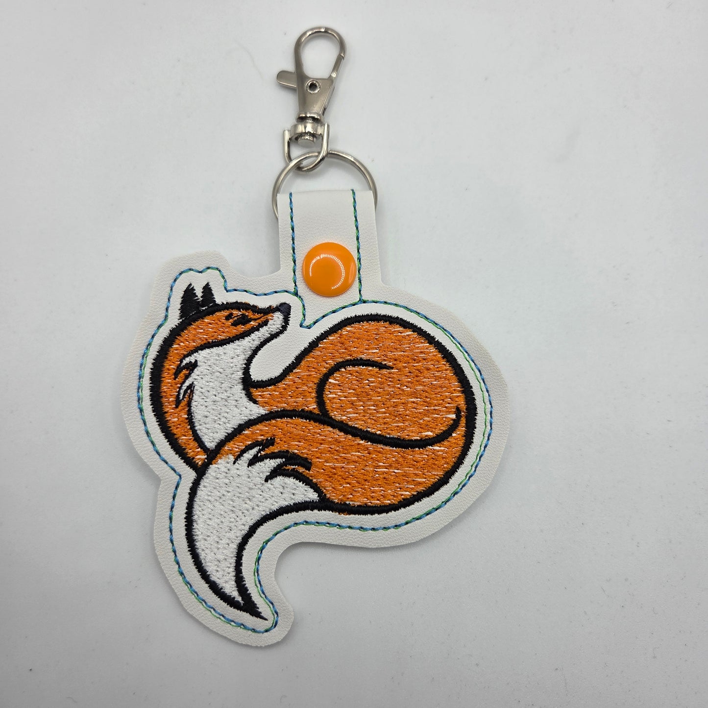 Fox Keychain – Embroidered Snap Tab Charm
