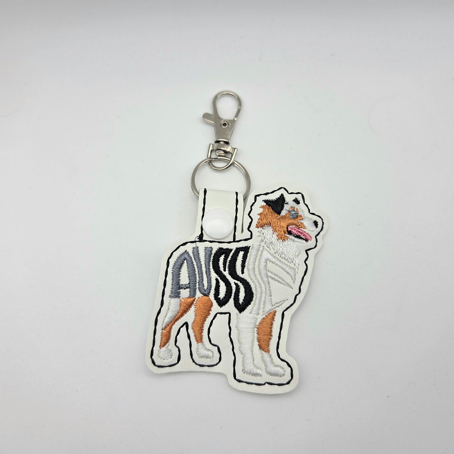 Australian Shepherd Keychain – Embroidered Snap Tab Charm