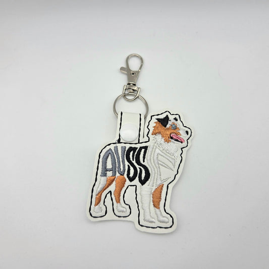 Australian Shepherd Keychain – Embroidered Snap Tab Charm