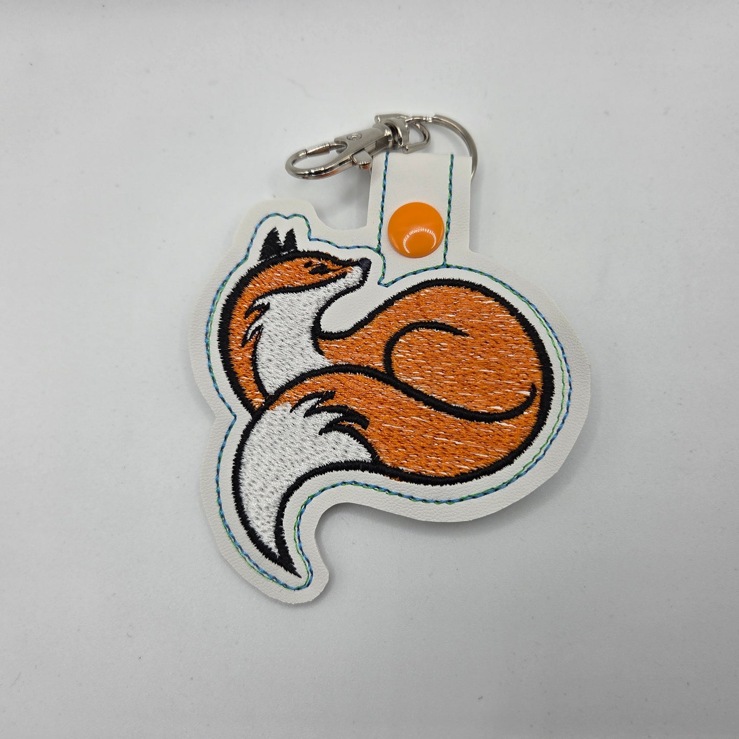 Fox Keychain – Embroidered Snap Tab Charm