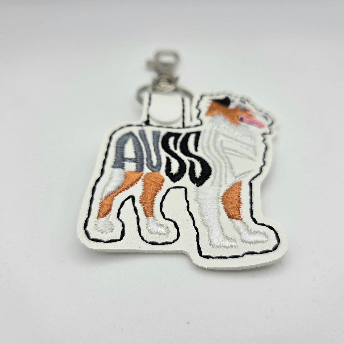 Australian Shepherd Keychain – Embroidered Snap Tab Charm